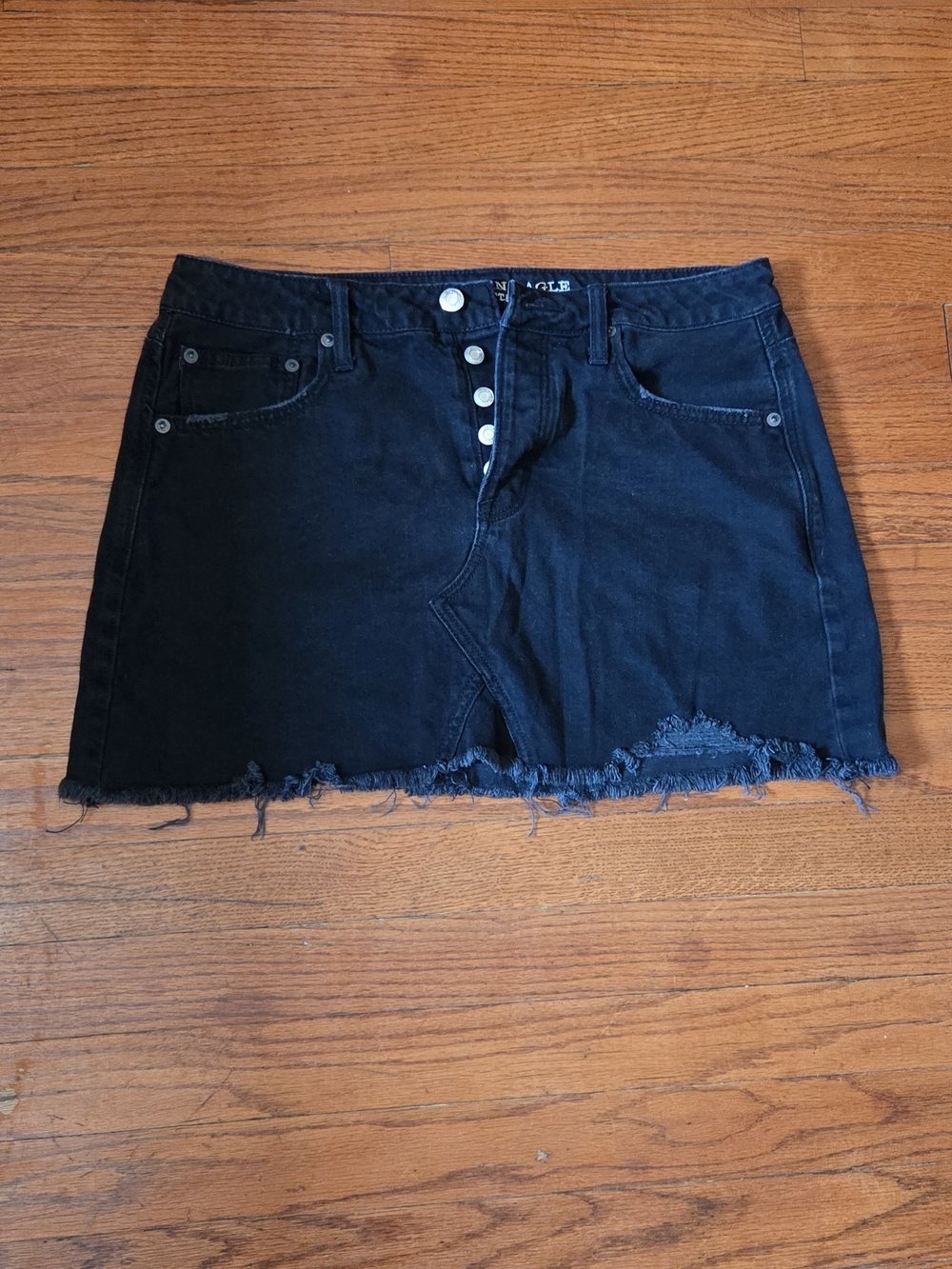 American Eagle Outfitters Black Denim Button-Front Mini Skirt